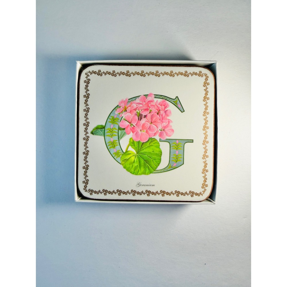 Pimpernel Alphabet Florals G Geranium Coasters Set of 6 Cork Backed England